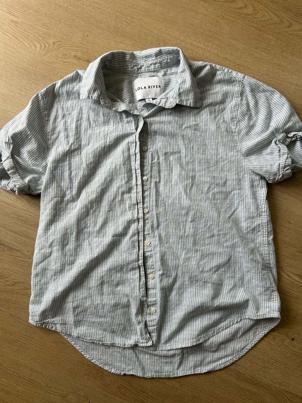 Lola River Short Sleeve Striped Button Down Shirt, Size S
